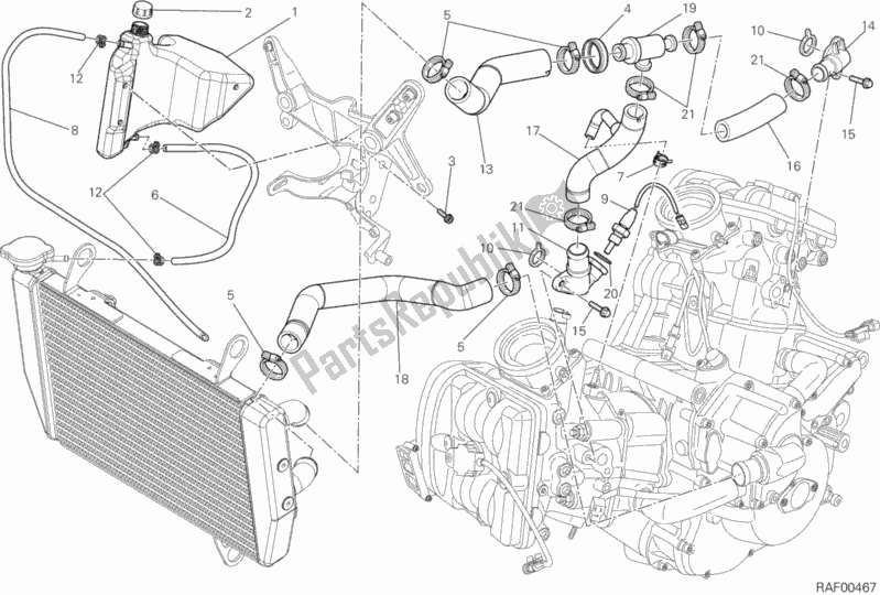 All parts for the Cooling Circuit of the Ducati Multistrada 1200 S Pikes Peak Thailand 2014